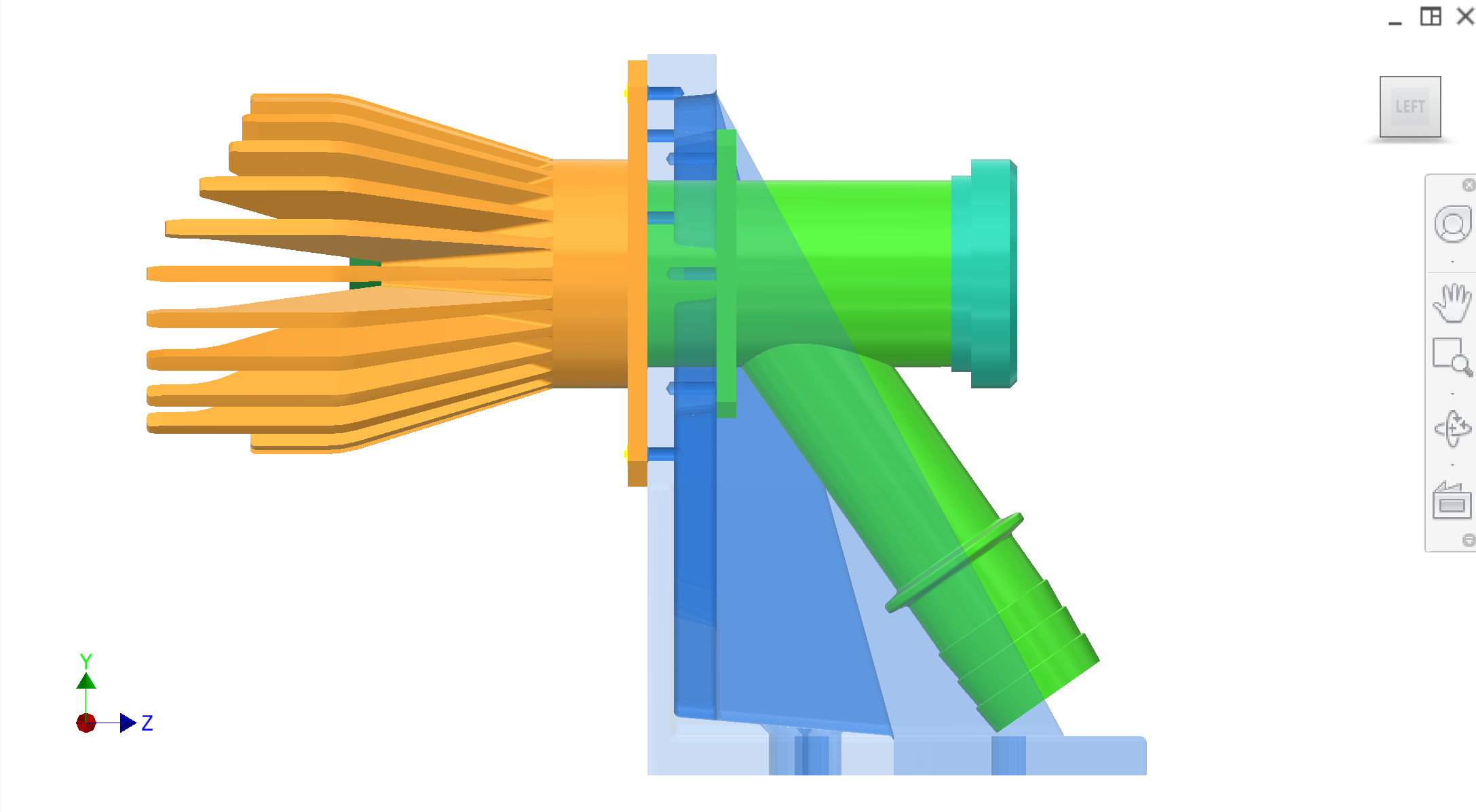 Side view of juice collection subassembly