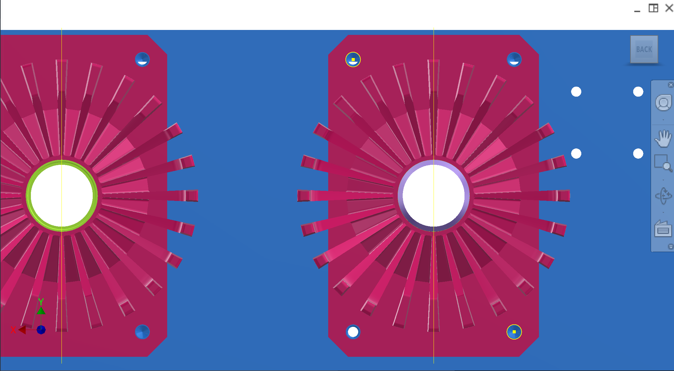 Reamed holes highlighted on collection plate