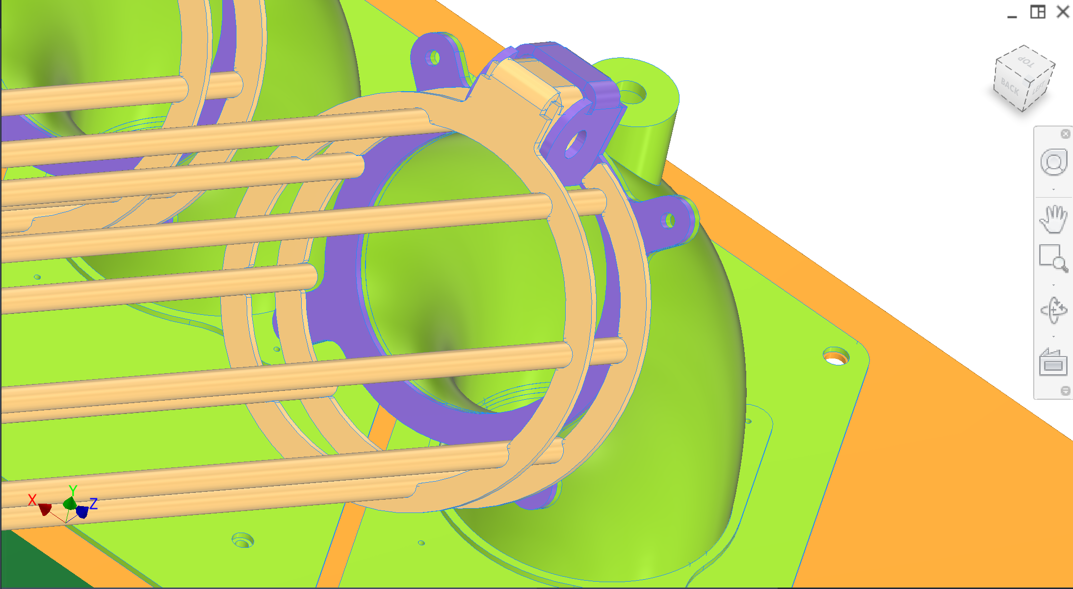 Close-up of entry tube hinge